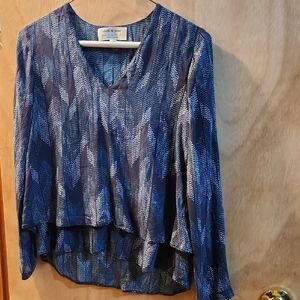 Anthropologie Navy Light Blue And Red  Layered Blouse